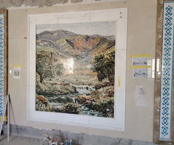 Multicolor Landscape Marble Mosaic panel shown in a supplied panel display reference image