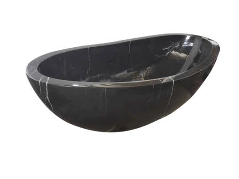 Nero Marquina Oval Marble Bathtub, shown as a white-background catalogue product image