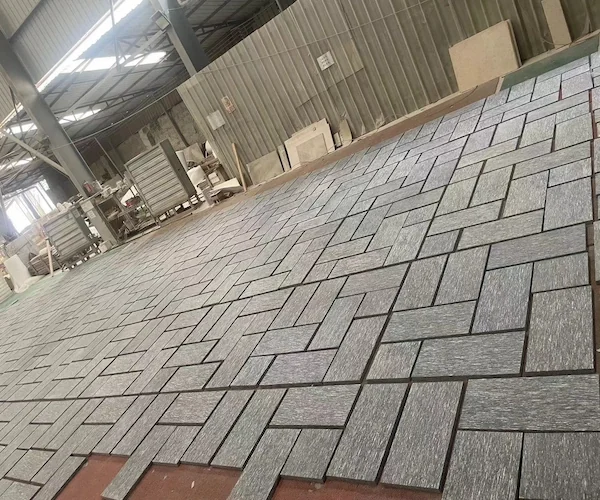 Night Snow Granite flamed pavers shown in a supplied factory layout reference