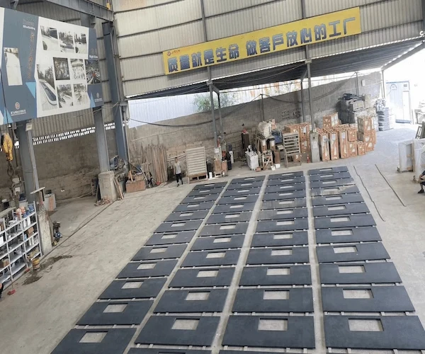 Steel Grey Granite Kitchen Top cut-to-size kitchen top components sequenced on a factory floor in a supplied fabrication reference