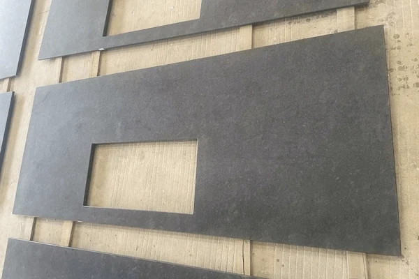 Steel Grey Granite Kitchen Top countertop components arranged for dimensional and cut-out review in a supplied production image