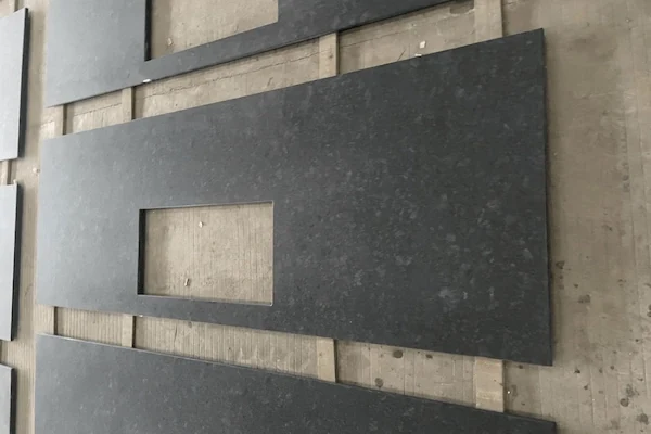 Steel Grey Granite Kitchen Top fabricated kitchen top pieces prepared for layout inspection in a supplied factory image