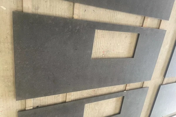 Steel Grey Granite countertop pieces shown in a supplied fabrication reference