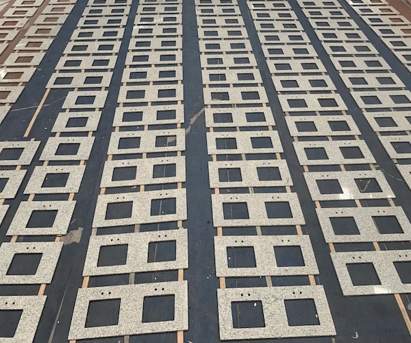Tiger Skin White Granite Vanity Top cut-to-size vanity top components shown in a supplied factory production or packing reference