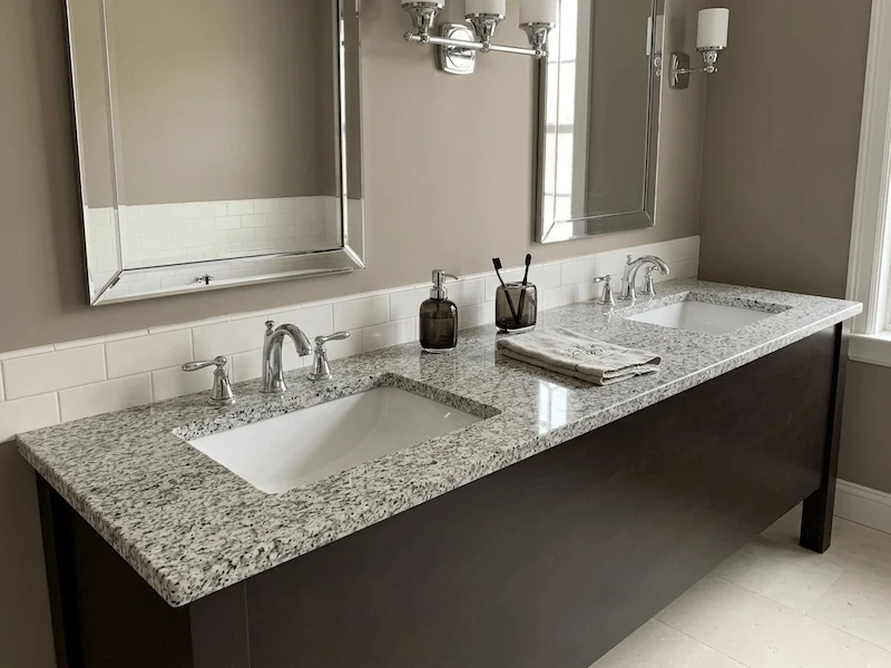 Tiger Skin White Granite Vanity Top in a supplied bathroom vanity application image