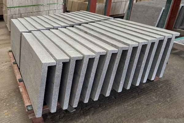 Tumbled Grey Limestone Pool Coping stacked grey limestone coping pieces shown in a supplied packing reference