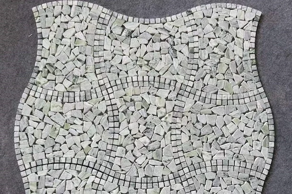 Tumbled Light Marble Mosaic pattern modules shown in a supplied tumbled sheet layout review image