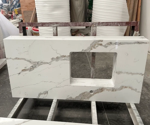 White Calacatta Quartz Vanity Top cut-to-size vanity top components shown in a supplied factory production or packing reference